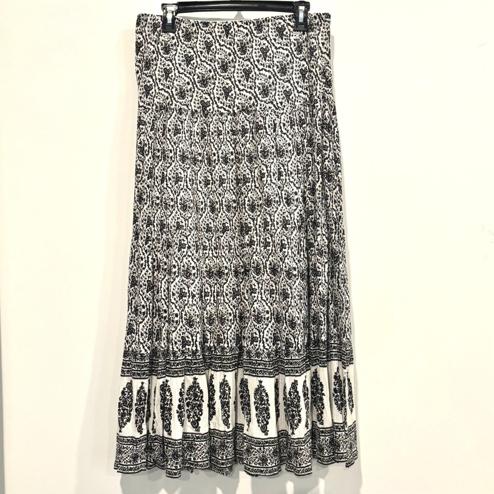 Chaps Womens Maxi Skirt Medium Damask Paisley Tiered Cotton Peasant Hippie 21071